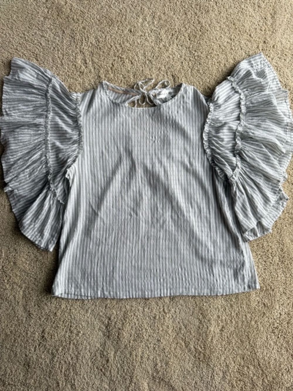 Chelsea & Theodore Blouse M White Textured Ruffle Sleeve Boho Peasant Top Womens